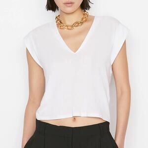 Frame Le High Rise V Neck Top in Blanc White Size XS